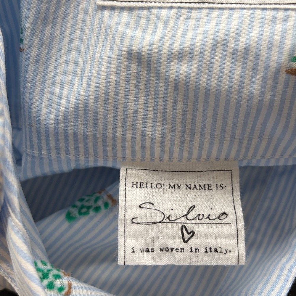Frank and Eileen SILVIO Light Blue Stripe Sailboats Italian Cotton Sz L NEW - Picture 10 of 14